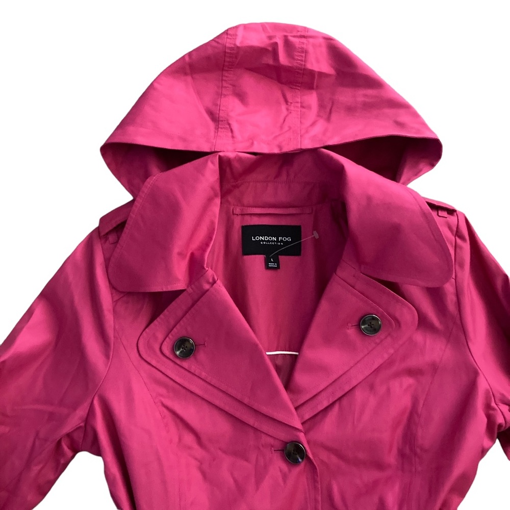 LONDON FOG Womens Pink Belted Trench Coat L - Picture 10 of 16